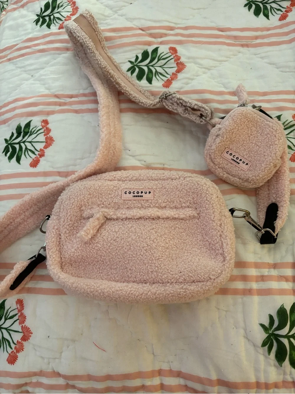 Cocopup London pink teddy fleece dog walking bag